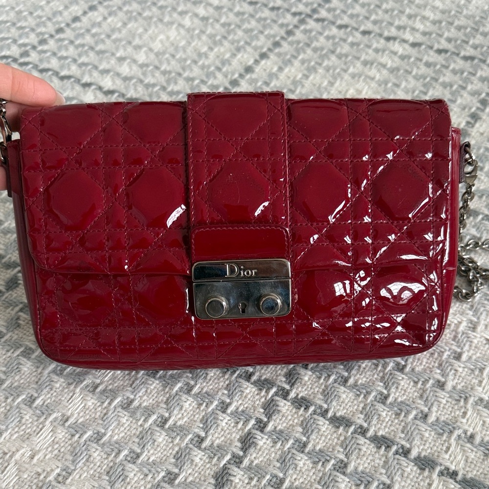 Dior burgundy Cannage Quilted Patent Lady Dior